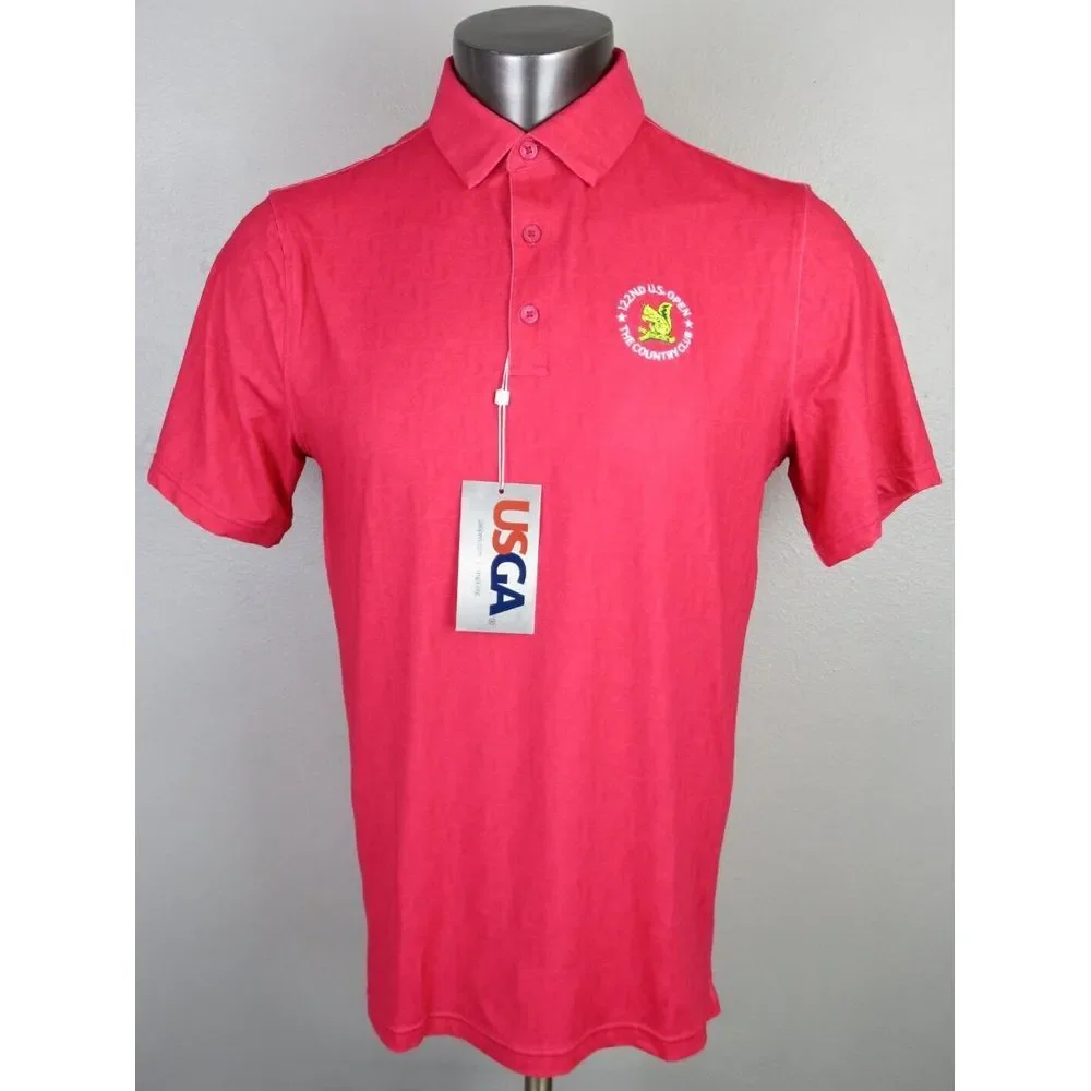 Mens USGA Squirrel Polo Short Sleeve Bright Red M Golf Shirt Polyester US OPEN - Picture 1 of 11